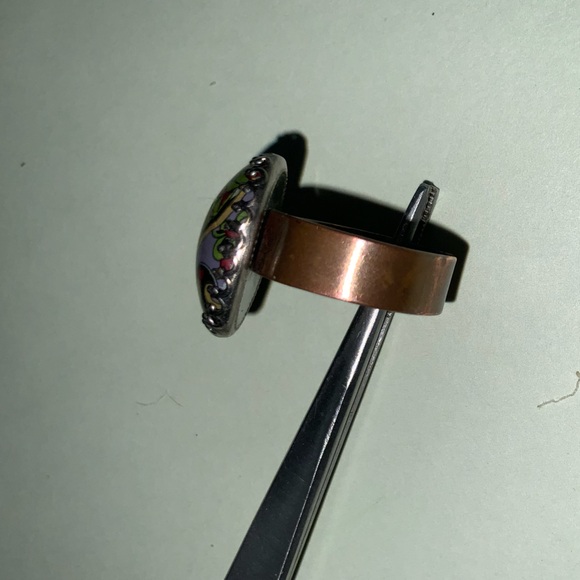 Vtg Antique Copper Multicolor Paisley Cabochon Ring in Beveled Setting Sz 7 - Picture 13 of 16